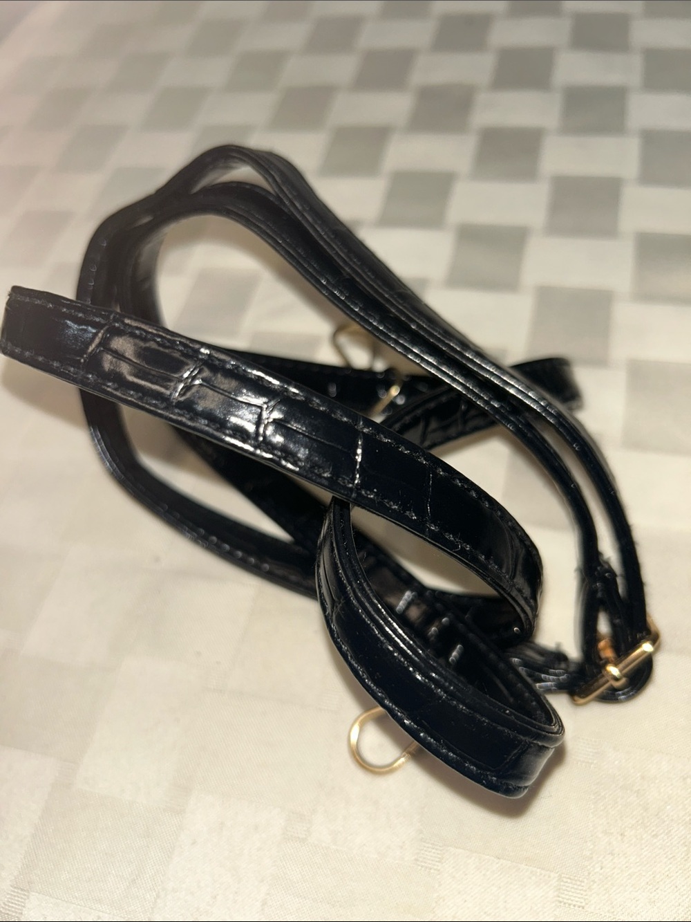 Black Croc-Embossed Crossbody Strap with Gold Hardware